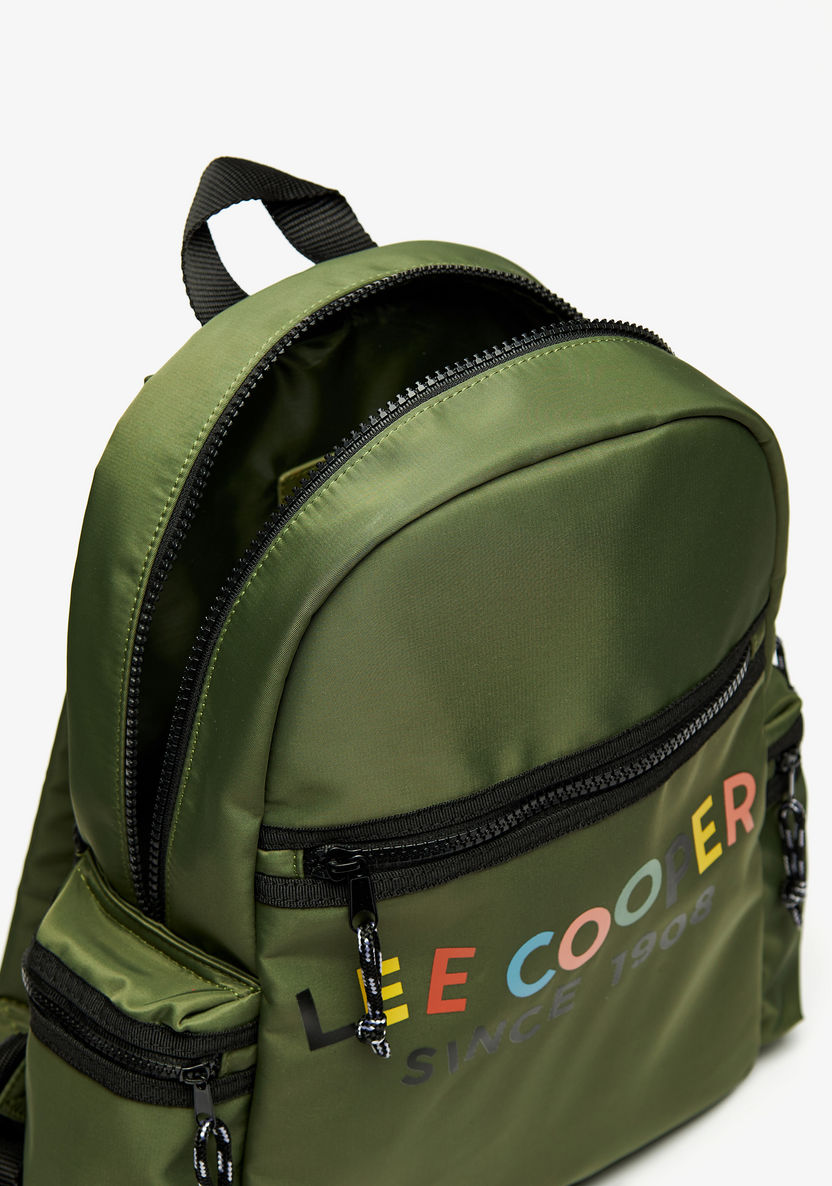 Lee Cooper Logo Print Zipper Backpack with Adjustable Shoulder Straps-Boy%27s Backpacks-image-4