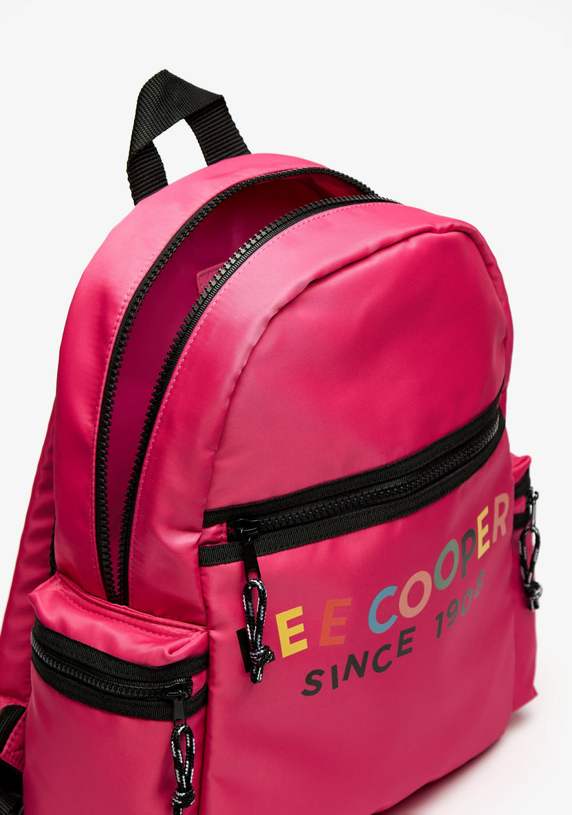 Lee Cooper Logo Print Zipper Backpack with Adjustable Shoulder Straps-Boy%27s Backpacks-image-4