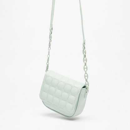 Little Missy Textured Crossbody Bag with Chain Accented Strap and Flap Closure-Girl%27s Bags-image-1