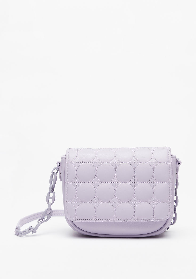 Little Missy Textured Crossbody Bag with Chain Accented Strap and Flap Closure-Girl%27s Bags-image-0