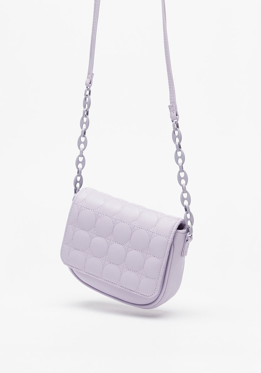 Little Missy Textured Crossbody Bag with Chain Accented Strap and Flap Closure-Girl%27s Bags-image-1