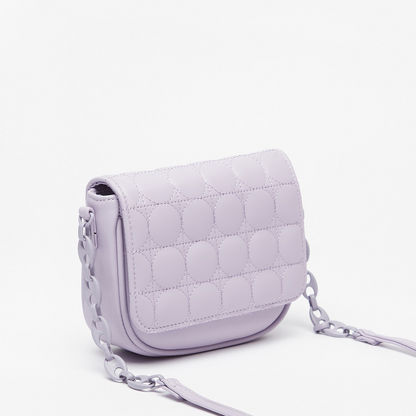 Little Missy Textured Crossbody Bag with Chain Accented Strap and Flap Closure-Girl%27s Bags-image-2