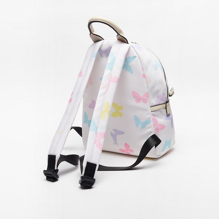 Missy Butterfly Print Backpack with Zip Closure and Adjustable Straps