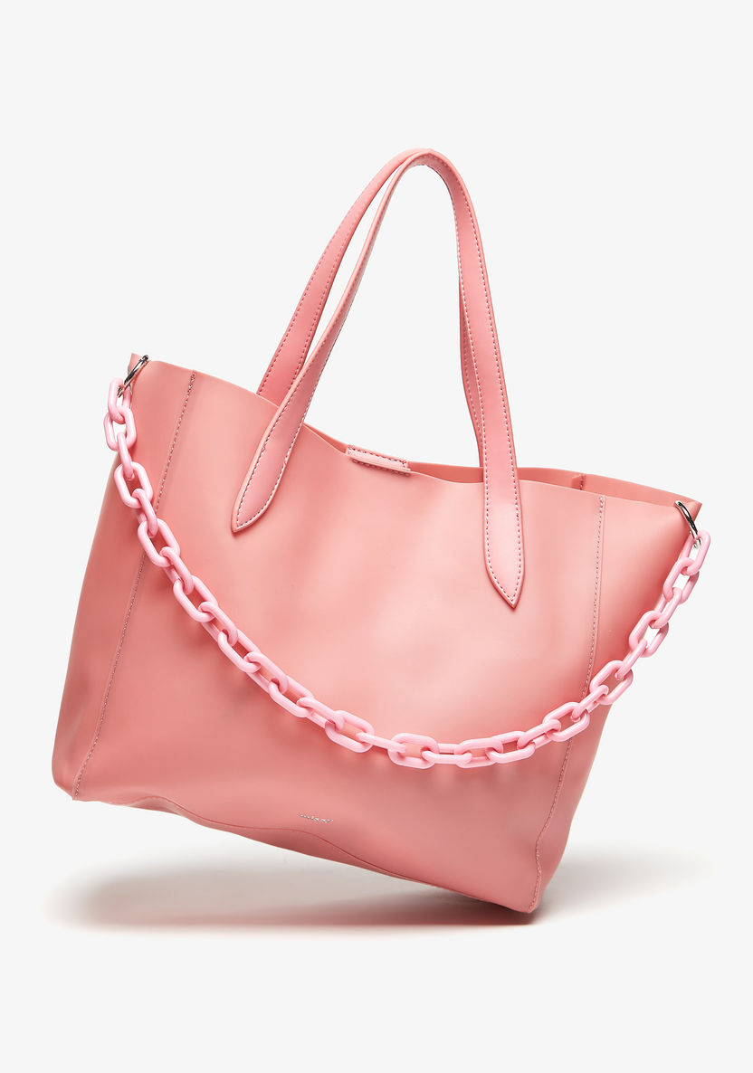Missy Solid Shopper Bag with Chunky Chain Link Accent-Women%27s Handbags-image-1