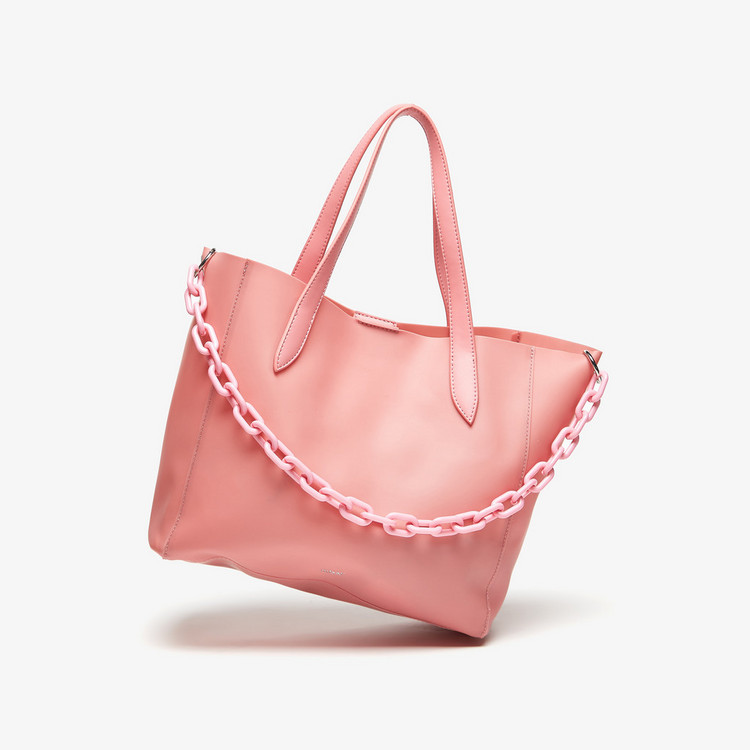 Missy Solid Shopper Bag with Chunky Chain Link Accent