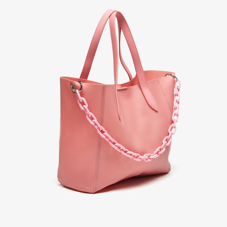 Missy Solid Shopper Bag with Chunky Chain Link Accent