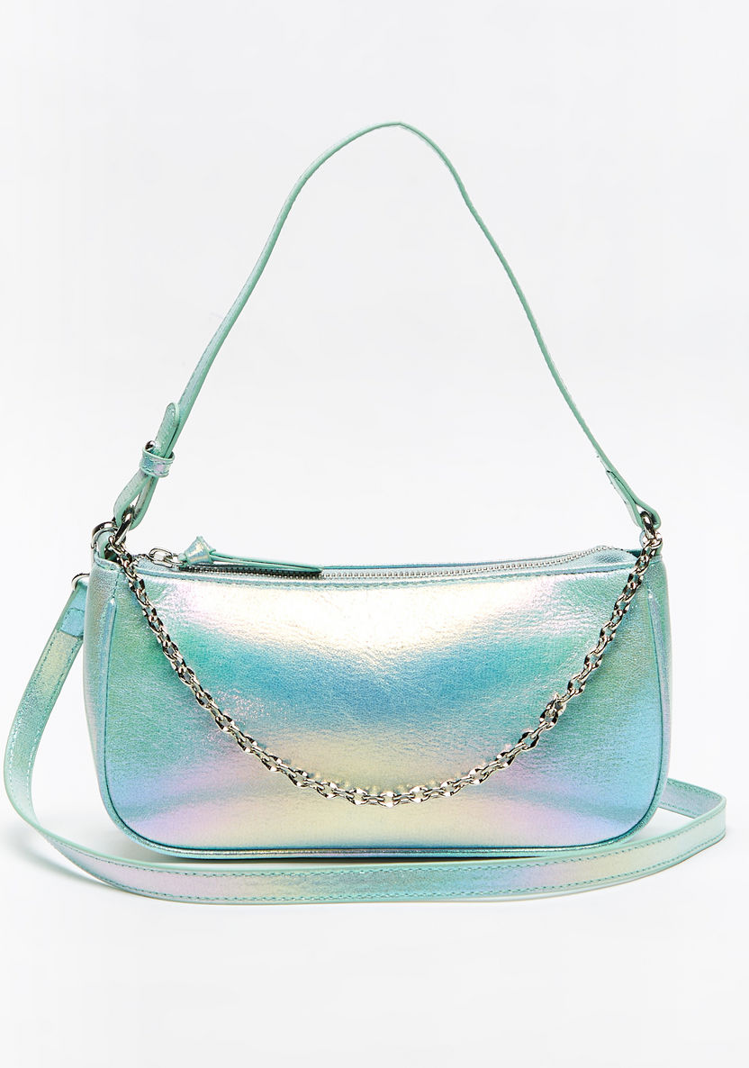 Missy Iridescent Shoulder Bag with Chain Accent and Detachable Strap-Women%27s Handbags-image-0