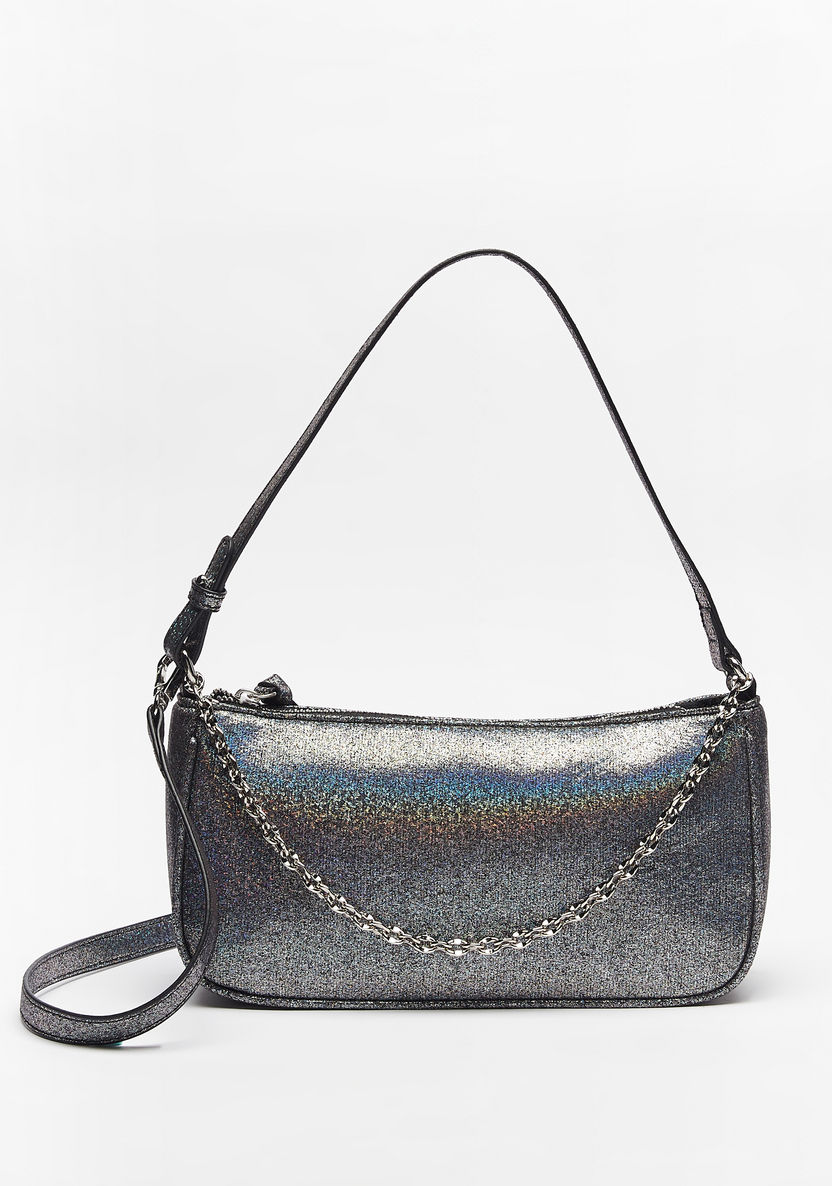 Missy Iridescent Shoulder Bag with Chain Accent and Detachable Strap-Women%27s Handbags-image-0