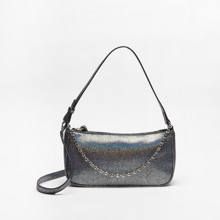 Missy Iridescent Shoulder Bag with Chain Accent and Detachable Strap