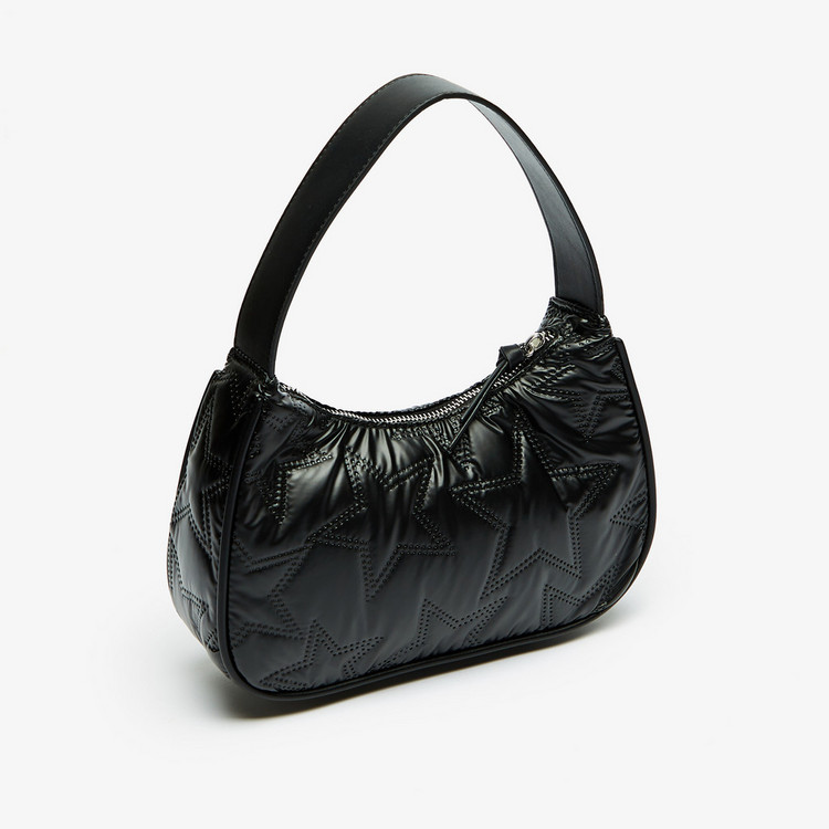 Missy Star Textured Shoulder Bag with Handle and Zip Closure