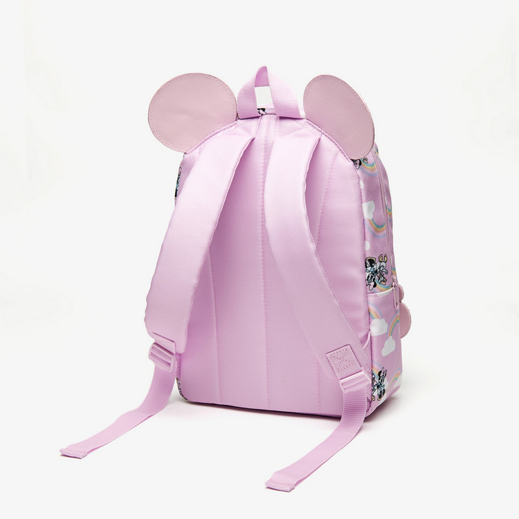 Minnie Mouse Print Zipper Backpack with Adjustable Shoulder Straps