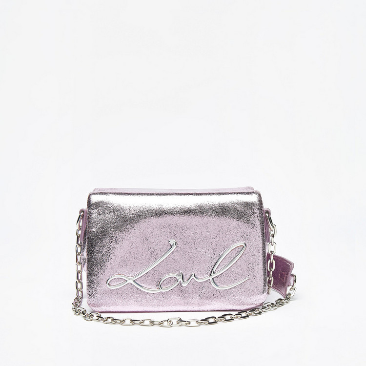Missy Metallic Crossbody Bag with Chain Strap and Flap Closure