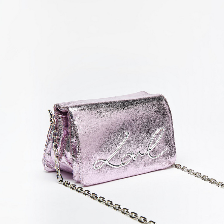 Missy Metallic Crossbody Bag with Chain Strap and Flap Closure