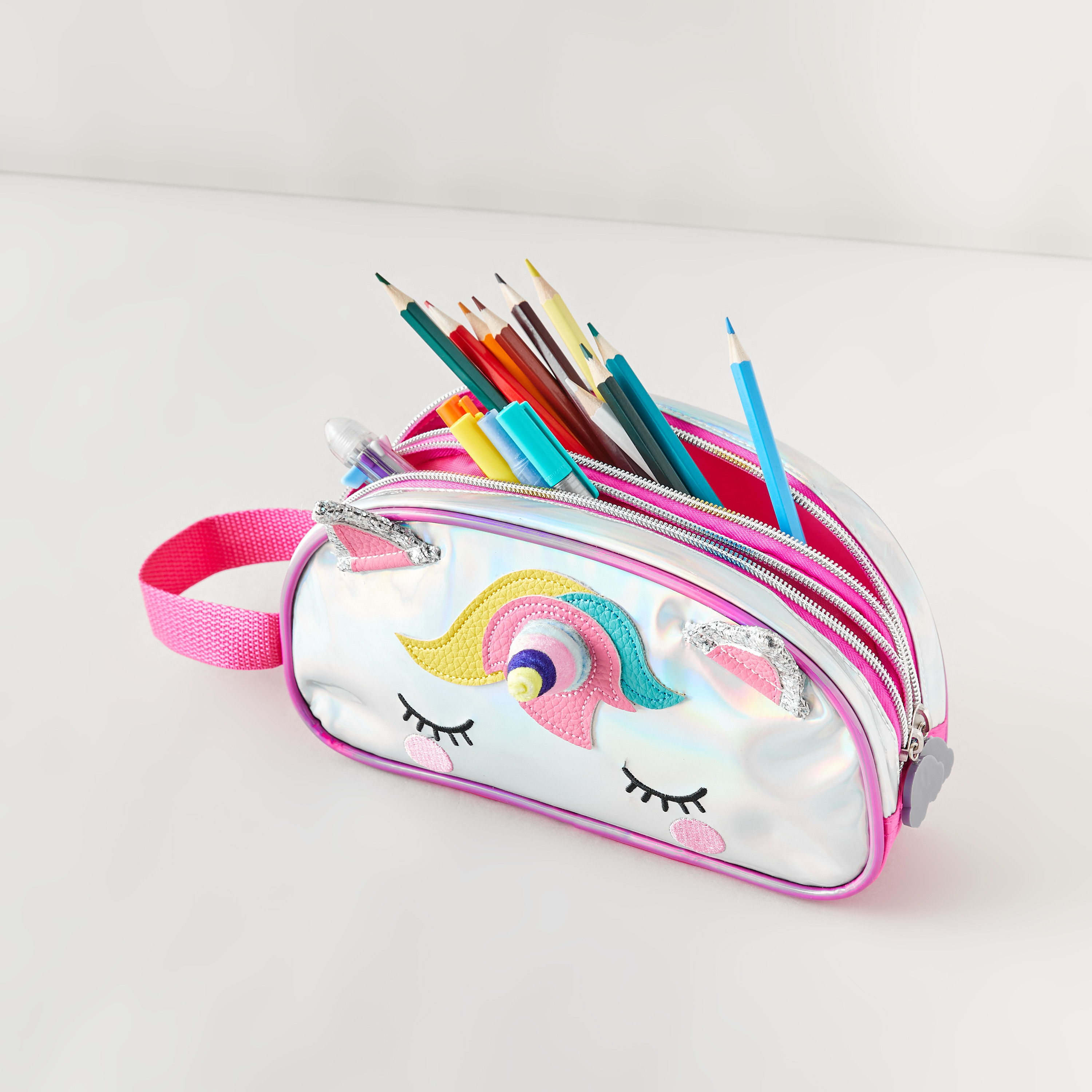 Unicorn Applique Detail Pencil Case with Zip Closure-school-stationery-pencilcases-image-2