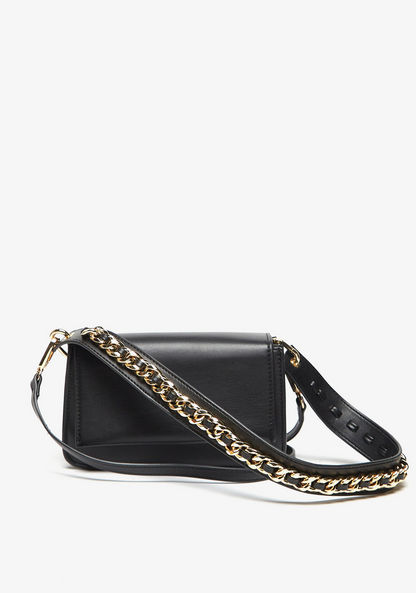 Haadana Solid Shoulder Bag with Chain Accented Strap and Button Closure