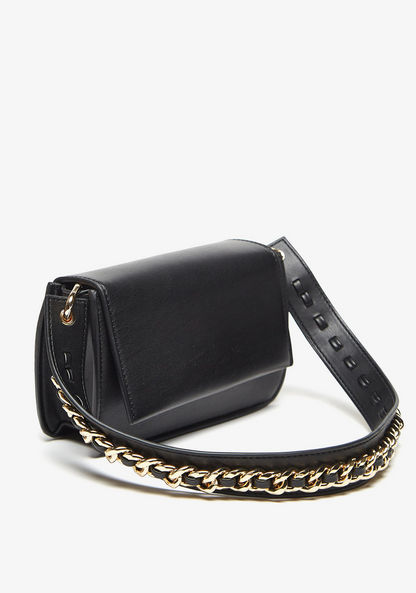 Haadana Solid Shoulder Bag with Chain Accented Strap and Button Closure