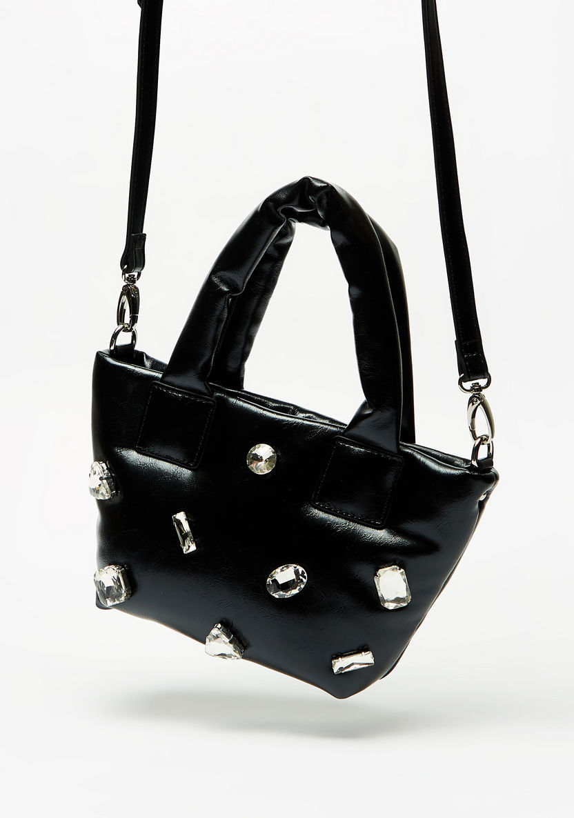 Missy Embellished Tote Bag with Detachable Shoulder Strap and Zip Closure-Women%27s Handbags-image-1