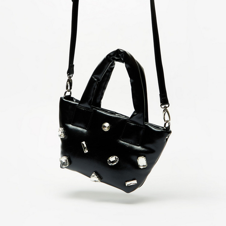 Missy Embellished Tote Bag with Detachable Shoulder Strap and Zip Closure