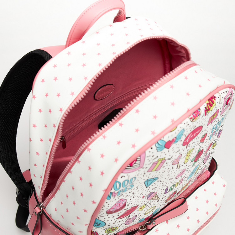 Missy Printed Zipper Backpack with Adjustable Shoulder Straps