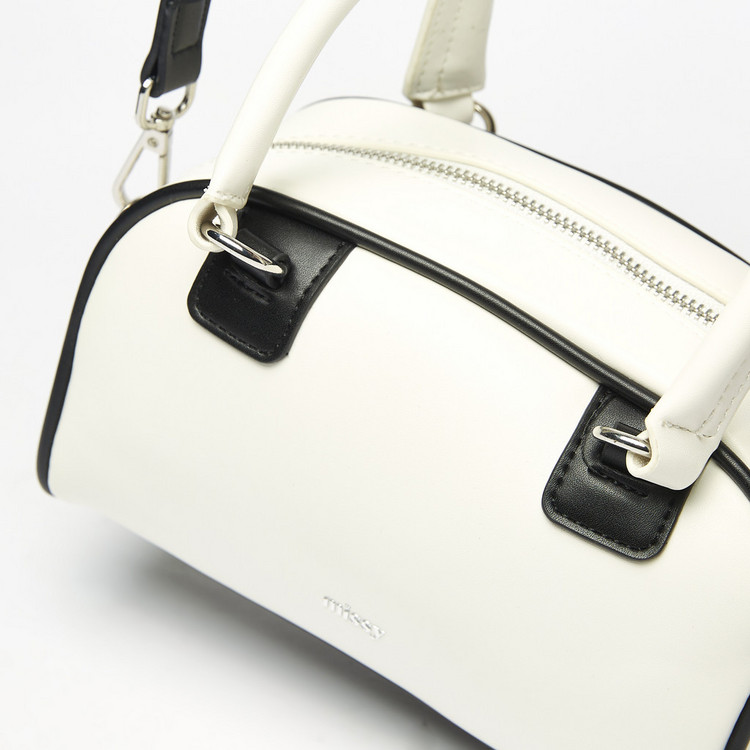 Missy Colourblock Bowler Bag with Detachable Strap and Zip Closure