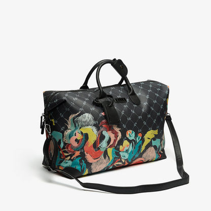 ELLE Printed Duffel Bag with Detachable Strap and Zip Closure-Duffle Bags-image-1