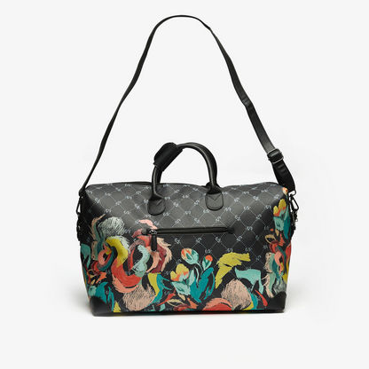 ELLE Printed Duffel Bag with Detachable Strap and Zip Closure-Duffle Bags-image-3
