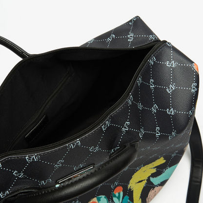 ELLE Printed Duffel Bag with Detachable Strap and Zip Closure-Duffle Bags-image-5