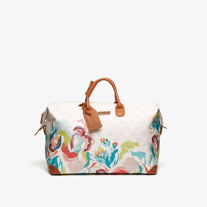ELLE Printed Duffel Bag with Detachable Strap and Zip Closure-Duffle Bags-image-0
