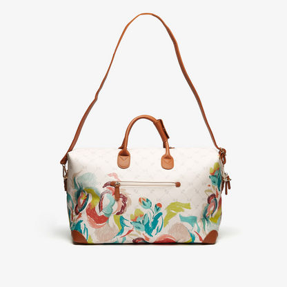 ELLE Printed Duffel Bag with Detachable Strap and Zip Closure-Duffle Bags-image-2