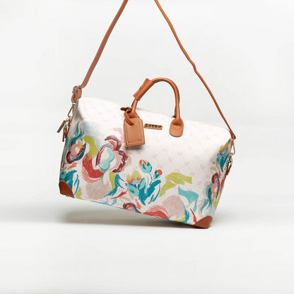 ELLE Printed Duffel Bag with Detachable Strap and Zip Closure-Duffle Bags-image-3