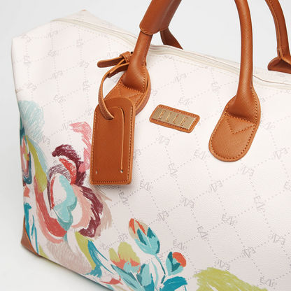 ELLE Printed Duffel Bag with Detachable Strap and Zip Closure-Duffle Bags-image-4