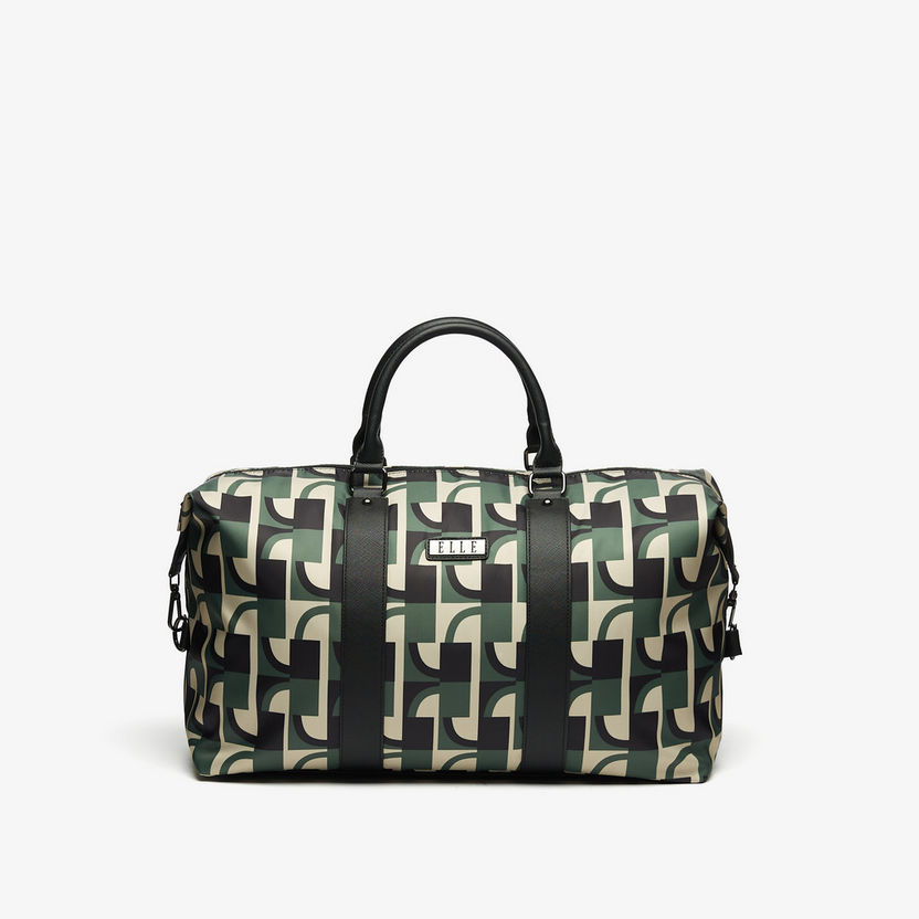 ELLE Printed Duffle Bag with Detachable Strap and Handles-Duffle Bags-image-0