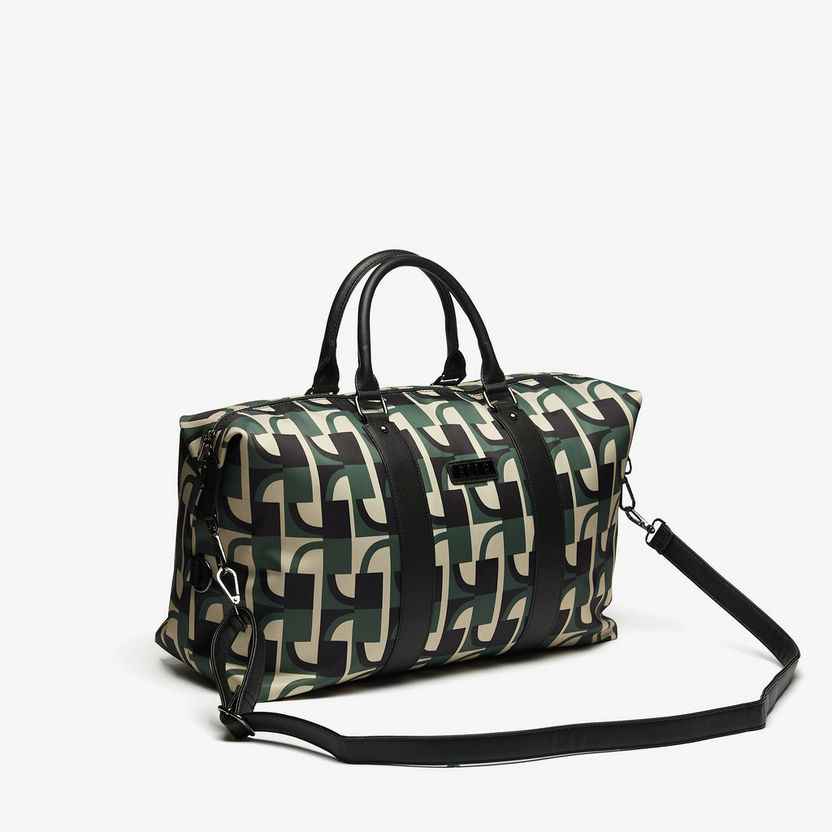 ELLE Printed Duffle Bag with Detachable Strap and Handles-Duffle Bags-image-1