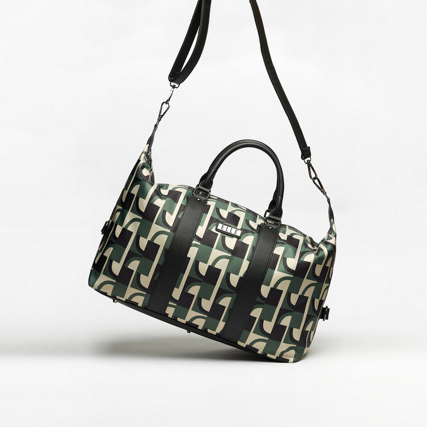 ELLE Printed Duffle Bag with Detachable Strap and Handles-Duffle Bags-image-3