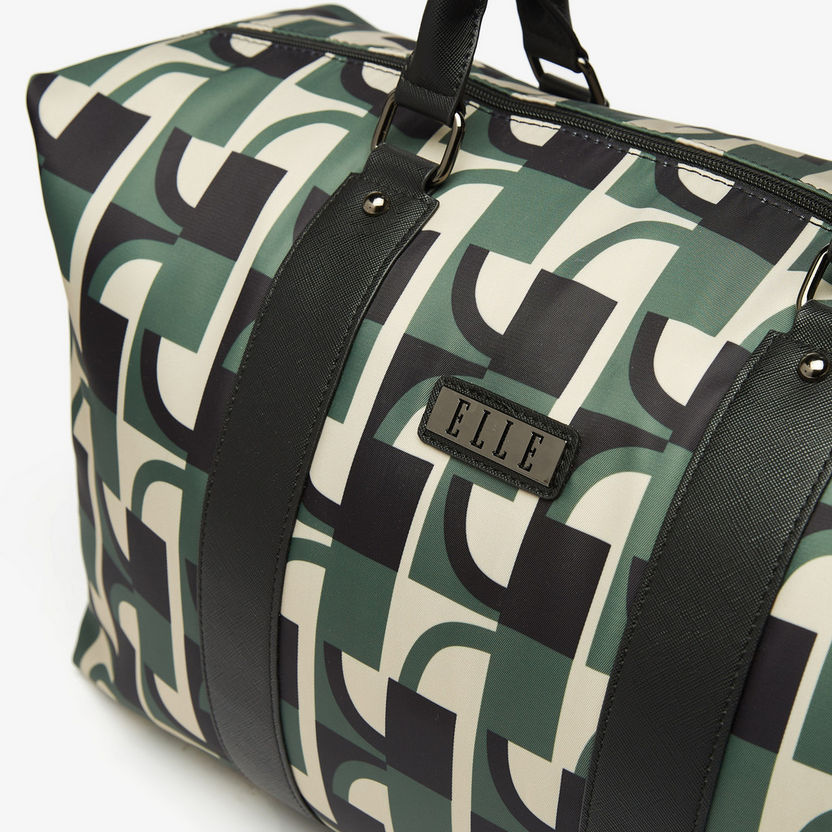 ELLE Printed Duffle Bag with Detachable Strap and Handles-Duffle Bags-image-4