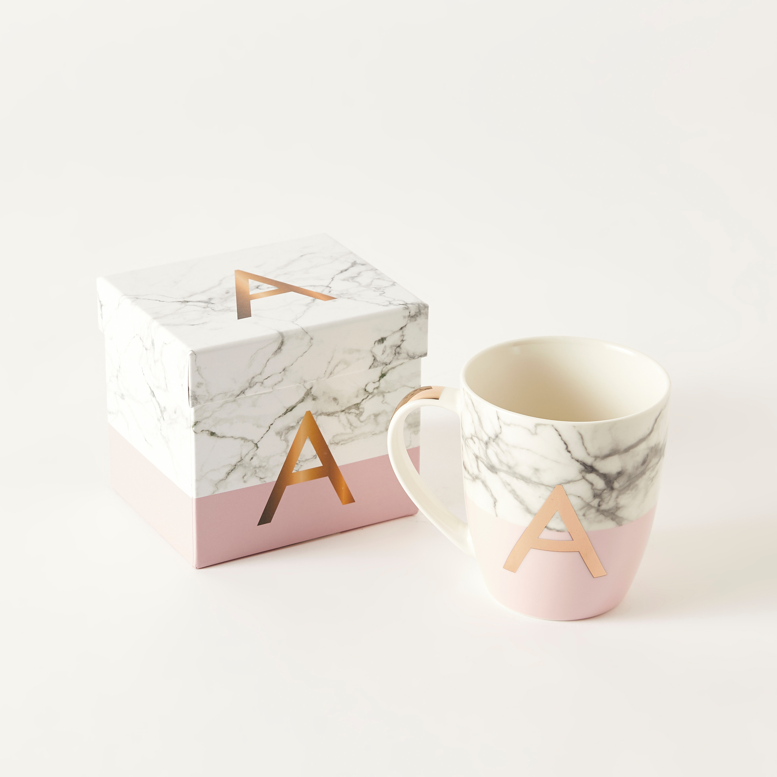 Marble Print Bone China Mug with Initial A - 380 ml 9x6x10 cms-household-dining-teaandcoffee-mugsandcups-image-3