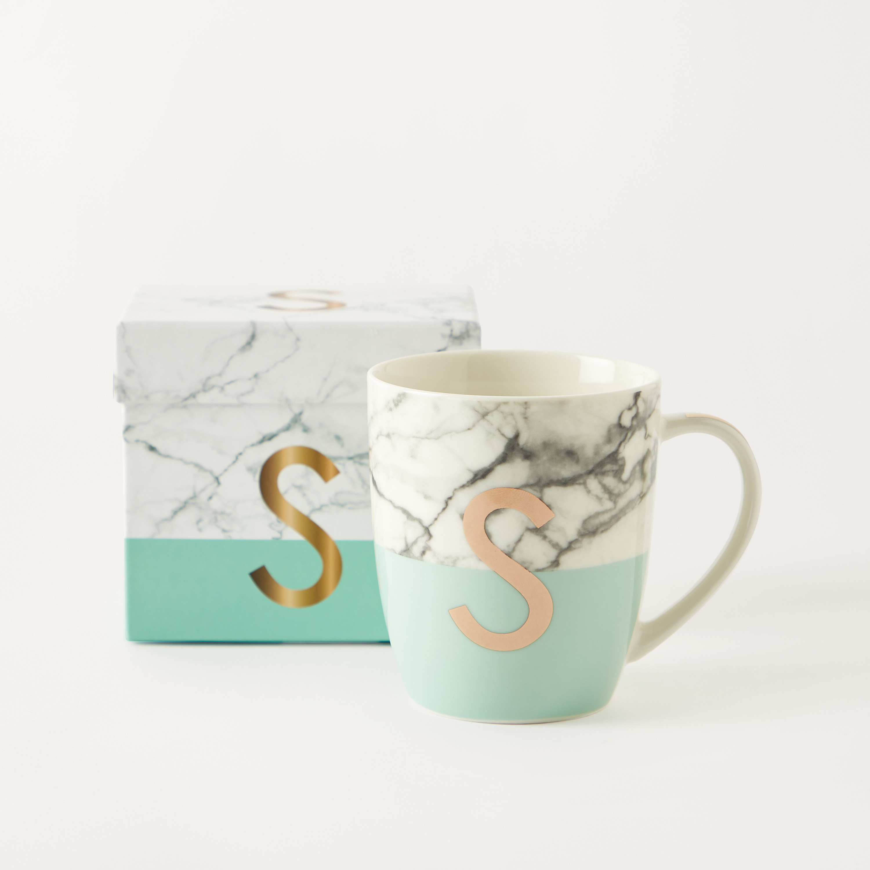 Marble Print Bone China Mug with Initial S - 380 ml - 9x6x10 cms-household-dining-teaandcoffee-mugsandcups-image-1
