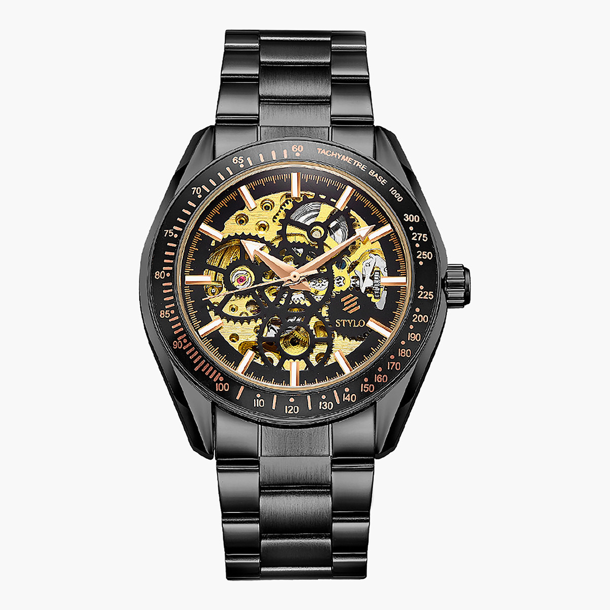 Shop Stylo Men's Black Automatic Stainless Steel Strap Watch -S21319 ...