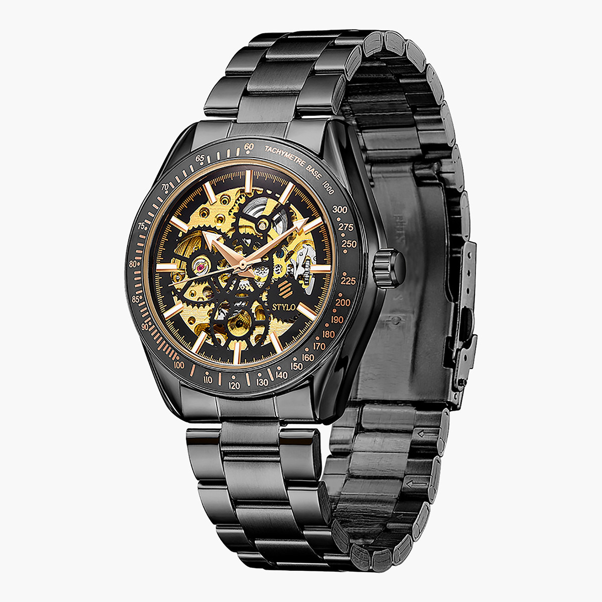 Shop Stylo Men's Black Automatic Stainless Steel Strap Watch -S21319 ...