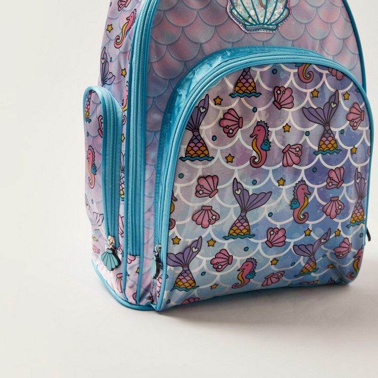 Juniors Printed Backpack with Zip Closure - 16 inches