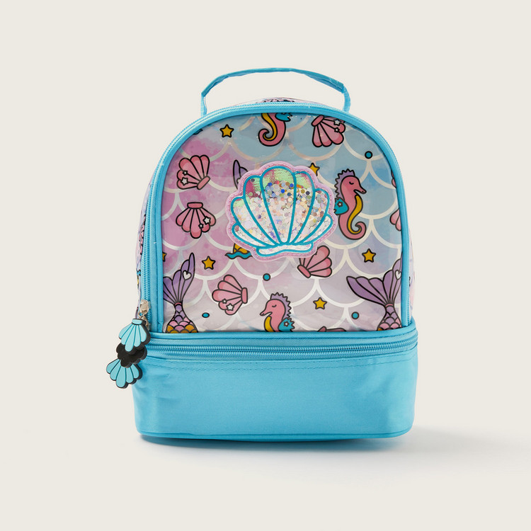 Juniors Underwater Print Lunch Bag with Sequin Detail and Zip Closure
