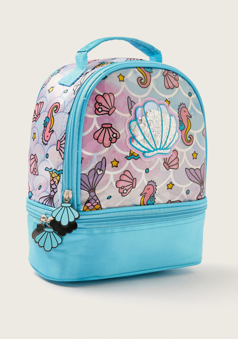 Juniors Underwater Print Lunch Bag with Sequin Detail and Zip Closure-Lunch Bags-image-1