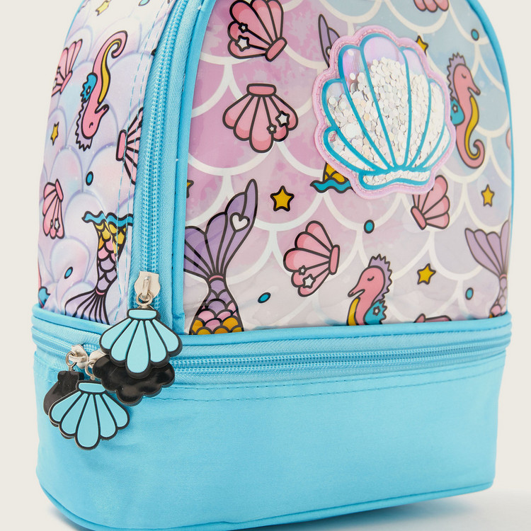 Juniors Underwater Print Lunch Bag with Sequin Detail and Zip Closure