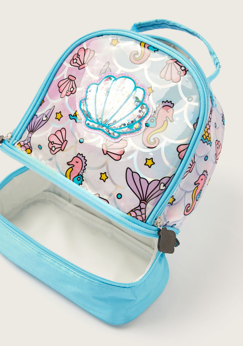 Juniors Underwater Print Lunch Bag with Sequin Detail and Zip Closure-Lunch Bags-image-3