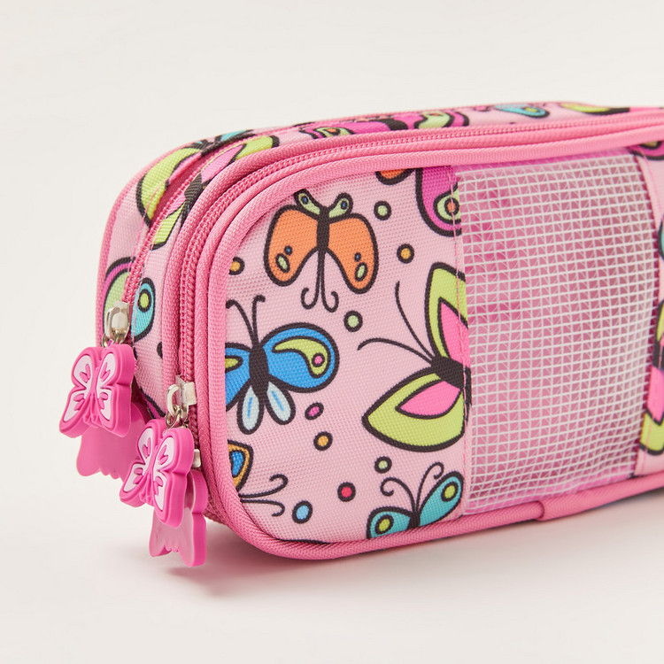 Juniors Butterfly Print Pencil Pouch with Zip Closure