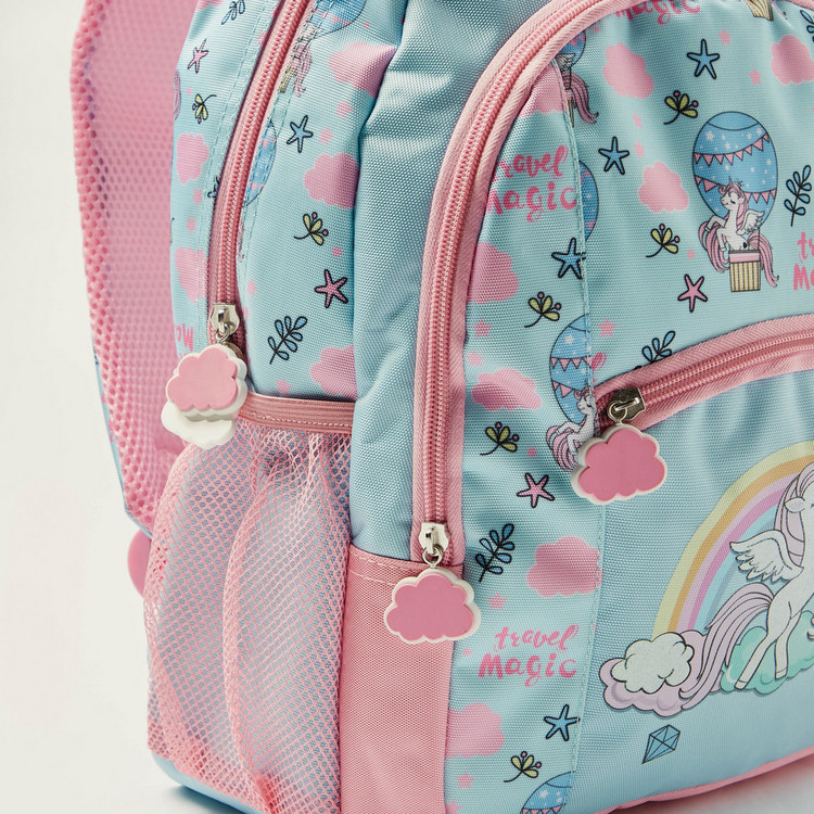 Juniors Unicorn Print 16-inch Backpack with Zip Closure