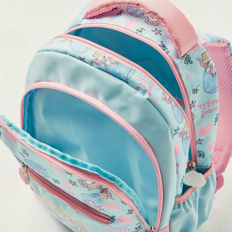 Juniors Unicorn Print 16-inch Backpack with Zip Closure