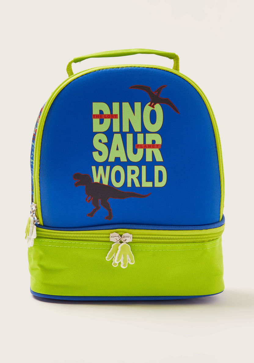 Juniors Dinosaur Print Lunch Bag with Handle and Zip Closure-Lunch Bags-image-0
