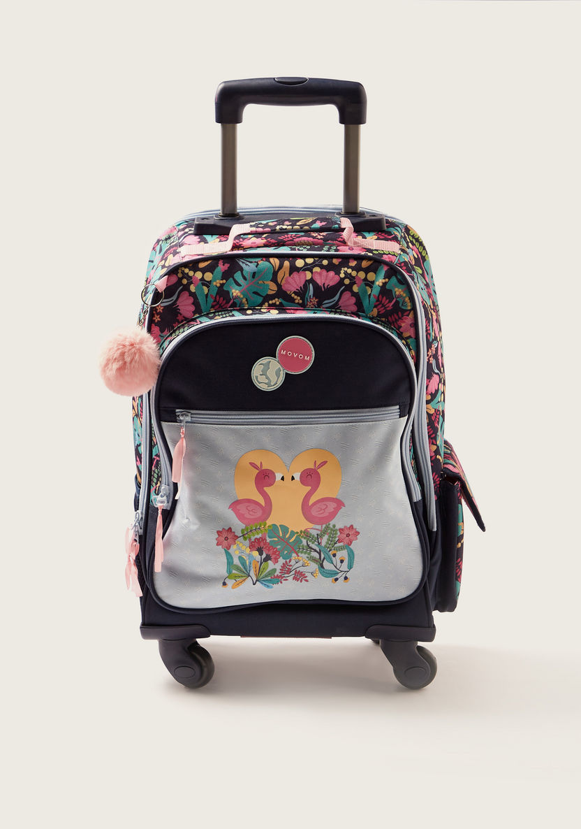 Movom Tropical Print Trolley Backpack with Retractable Handle - 18 inches-Trolleys-image-0