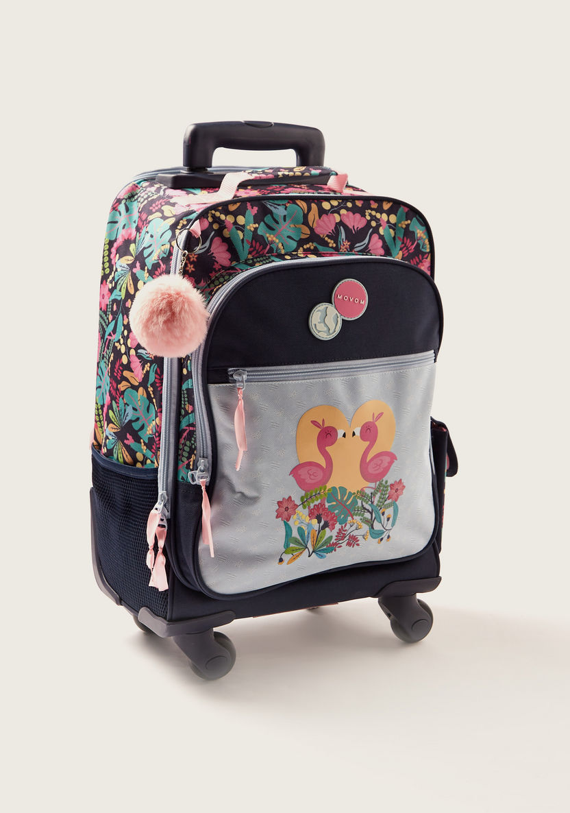 Movom Tropical Print Trolley Backpack with Retractable Handle - 18 inches-Trolleys-image-1